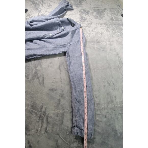 Tahari Womens XS Linen Long Sleeve Shift Dress Oversized Gray Blue - Picture 7 of 10